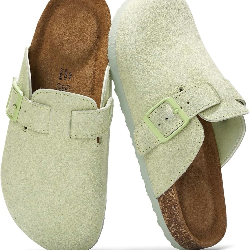 Summer Spring Green Suede Clogs